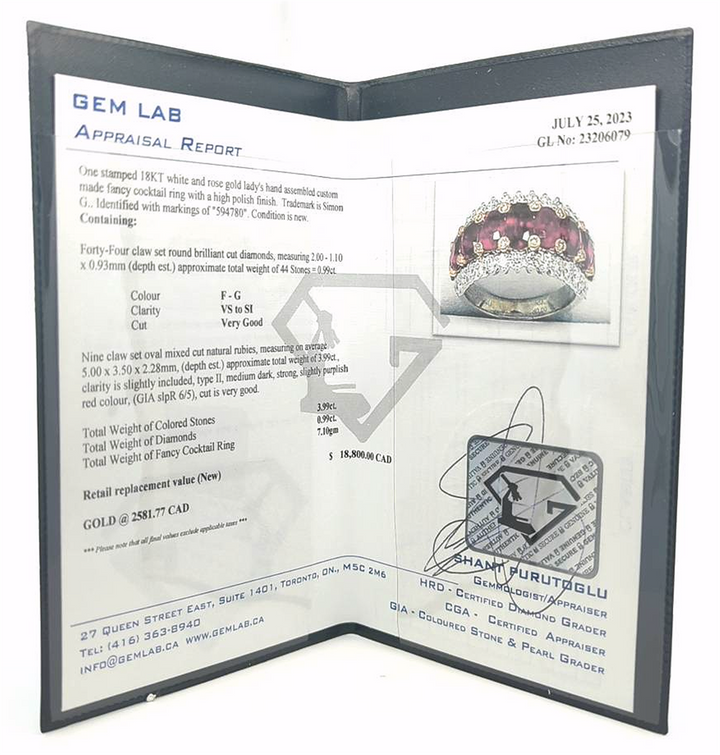 18KT White and Rose Gold Natural Ruby and 0.99ctw Diamond "Simon G" Estate Ring