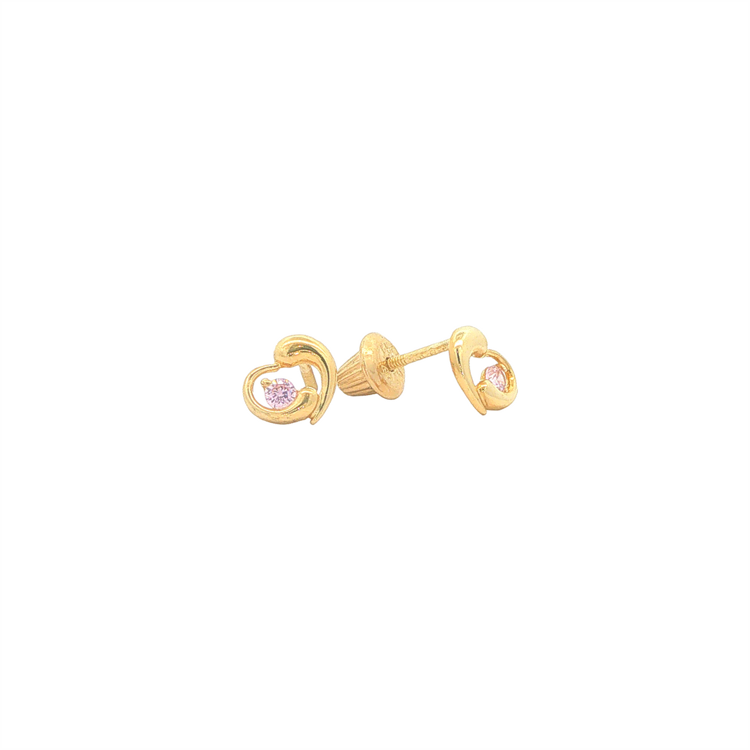 14KT Yellow Gold Pierced Ying Yang Heart Children's Stud Earrings