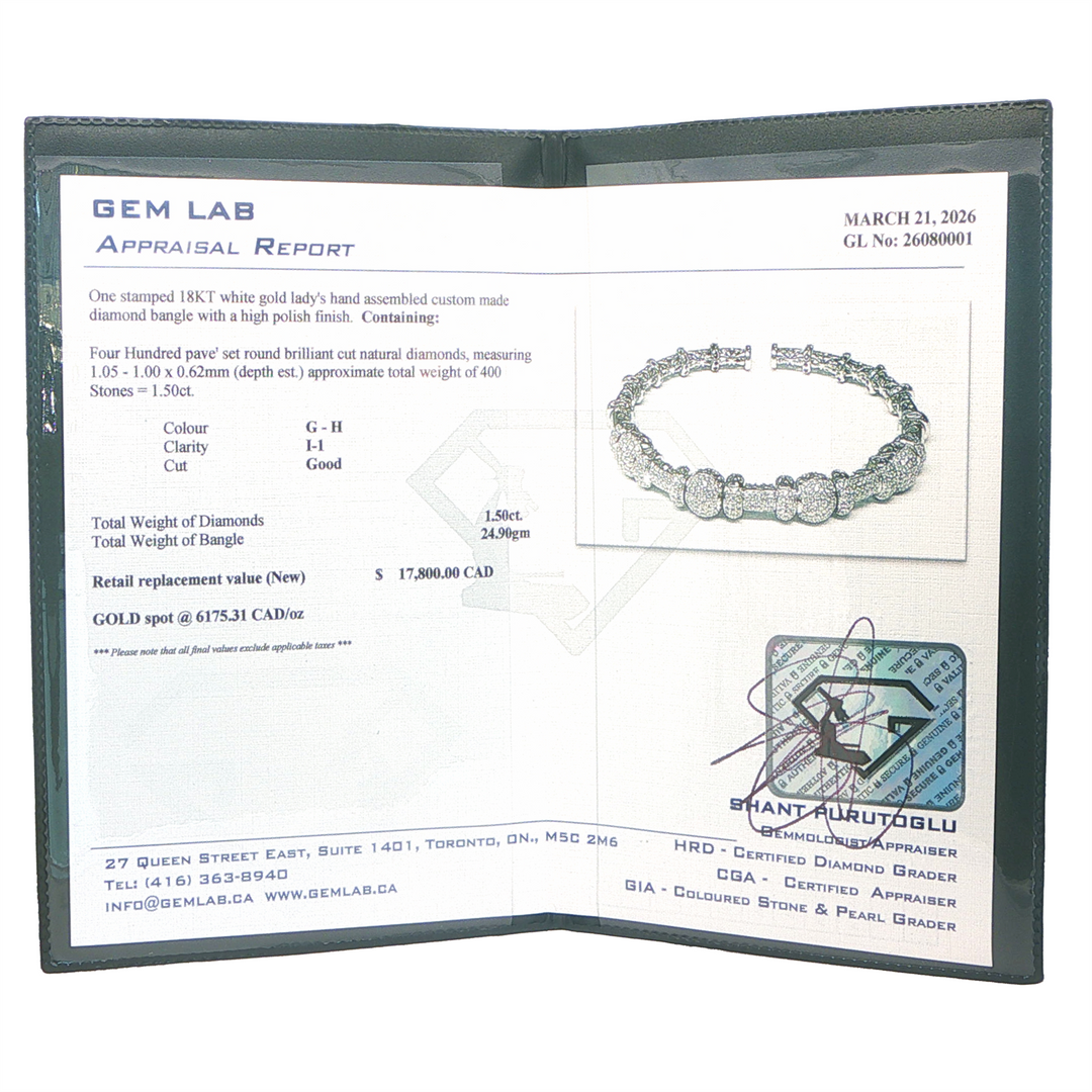 18KT White Gold 1.50ct Diamond Bangle Bracelet