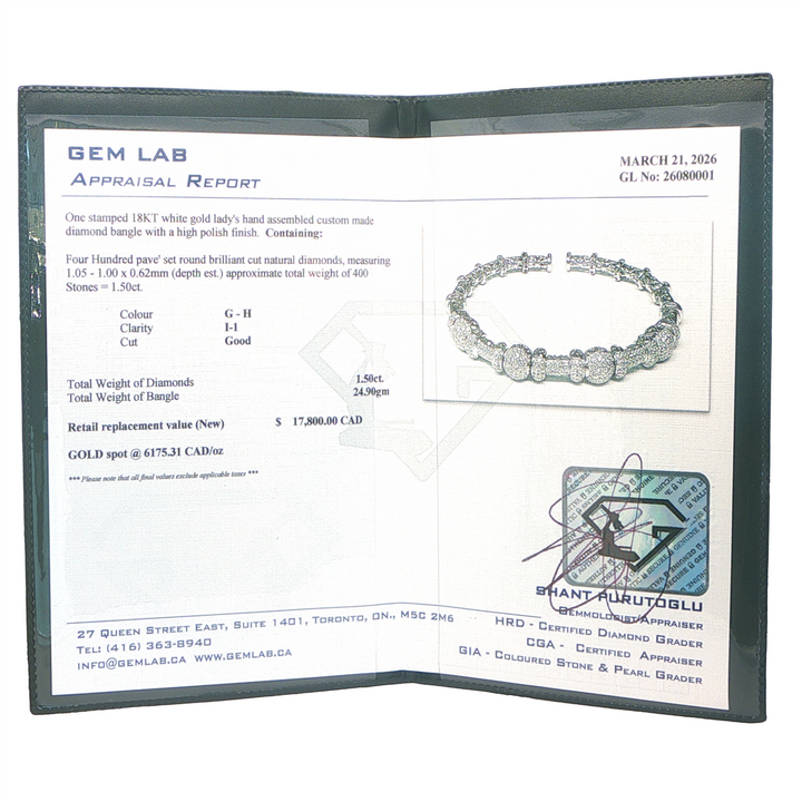18KT White Gold 1.50ct Diamond Bangle Bracelet