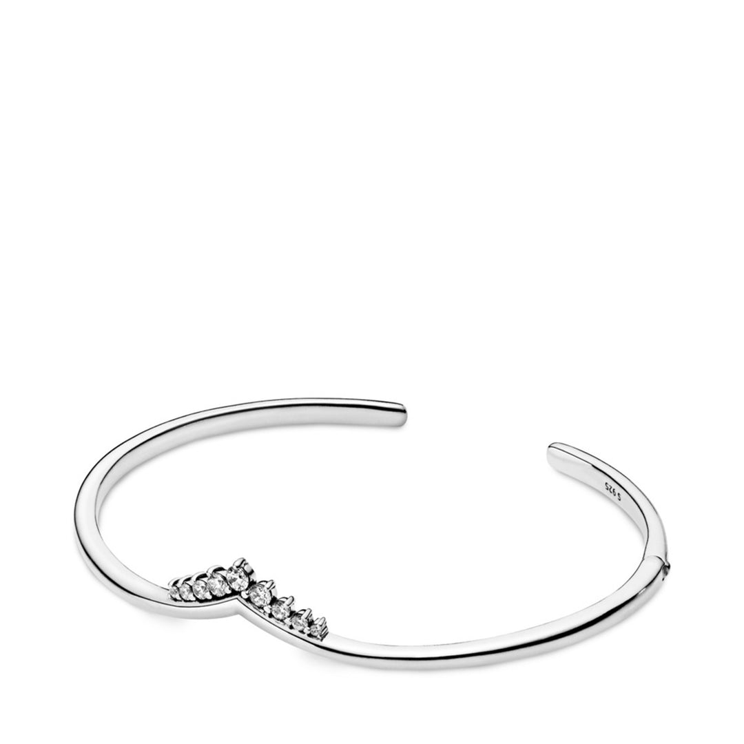 Tiara wishbone sterling silver open bangle with clear CZ