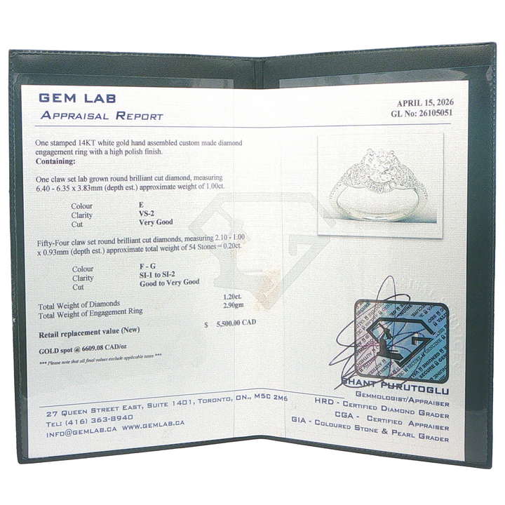 14KT White Gold 1.20tcw Lab Grown Round Brilliant Cut Diamond Engagement Ring