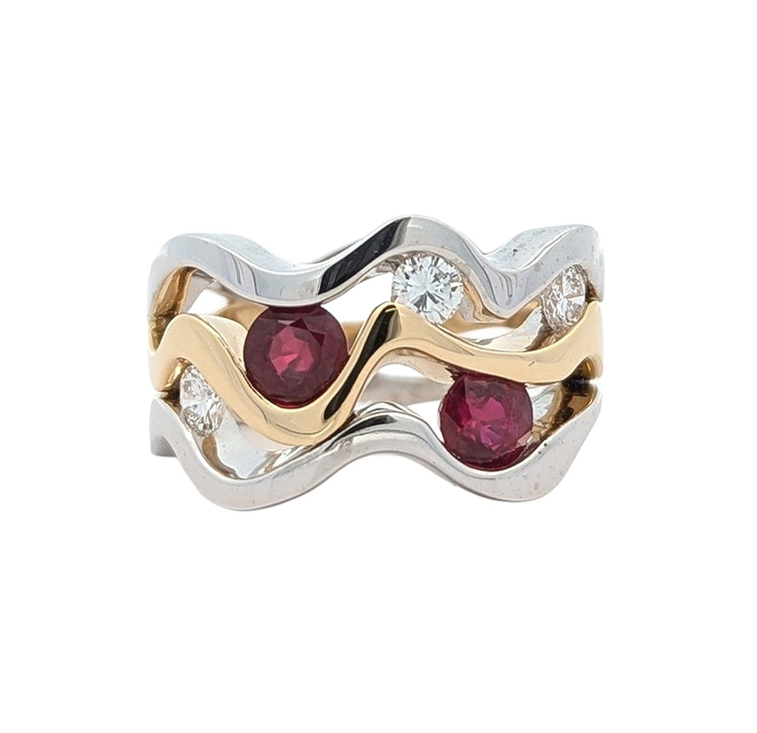 18KT Yellow and White Gold Natural Ruby and 0.46ctw Diamond Estate Ring