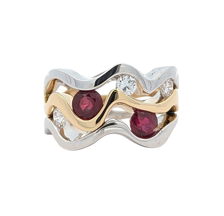 18KT Yellow and White Gold Natural Ruby and 0.46ctw Diamond Estate Ring