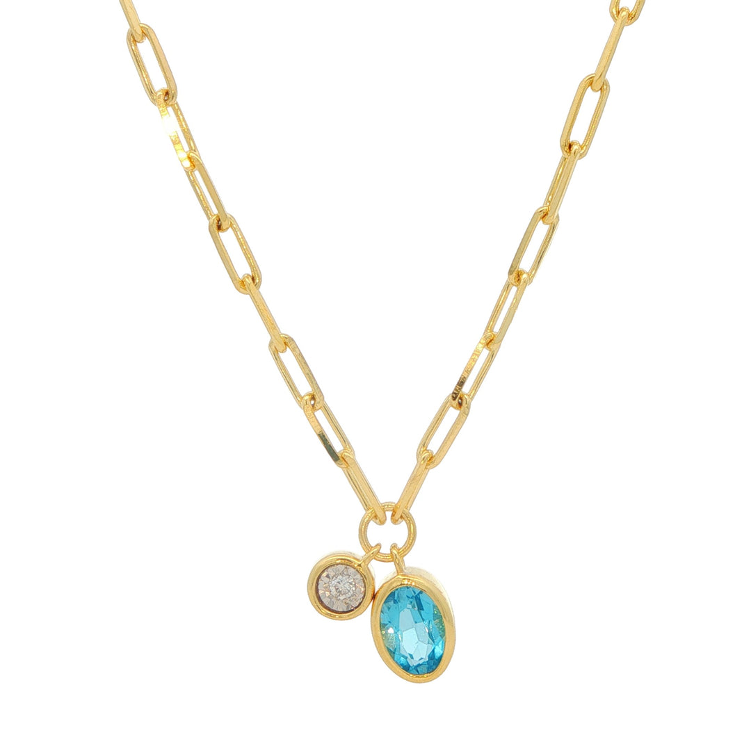 Monte Luna Gold Plated December Birthstone Blue Topaz Lab-Grown Diamond 186+2" Necklace