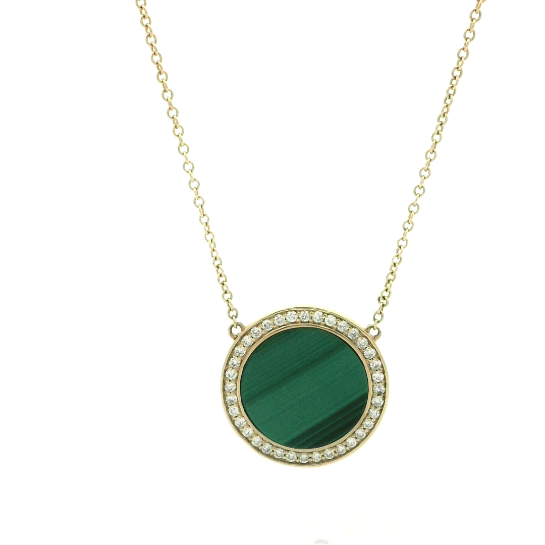 14KT Yellow Gold Malachite and 0.17ctw Diamond Necklace