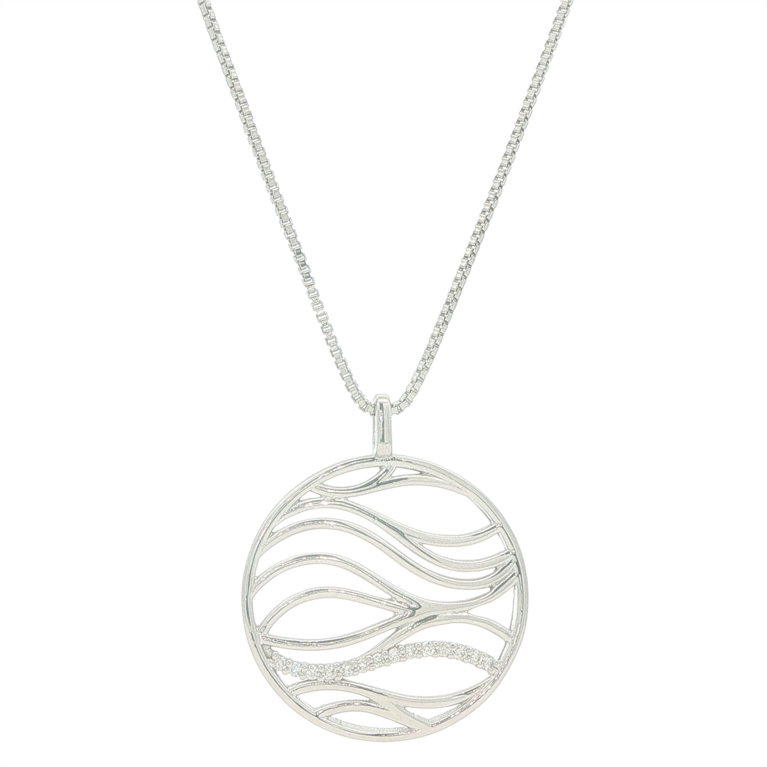 Sterling Silver Waves 0.07cttw Diamond Pendant Necklace 18"