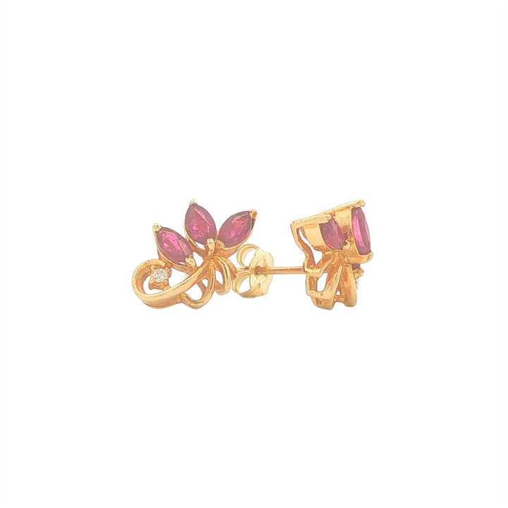14KT Yellow Gold Ruby and 0.02cttw Diamond Estate Stud Earrings