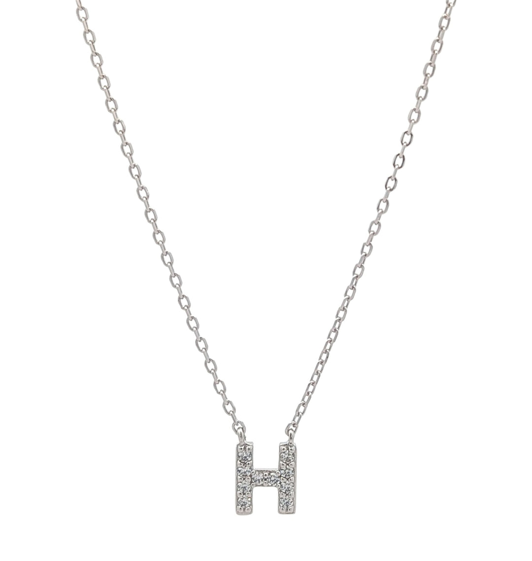 REIGN Sterling Silver Rhodium Plated CZ "H" 18" Necklace