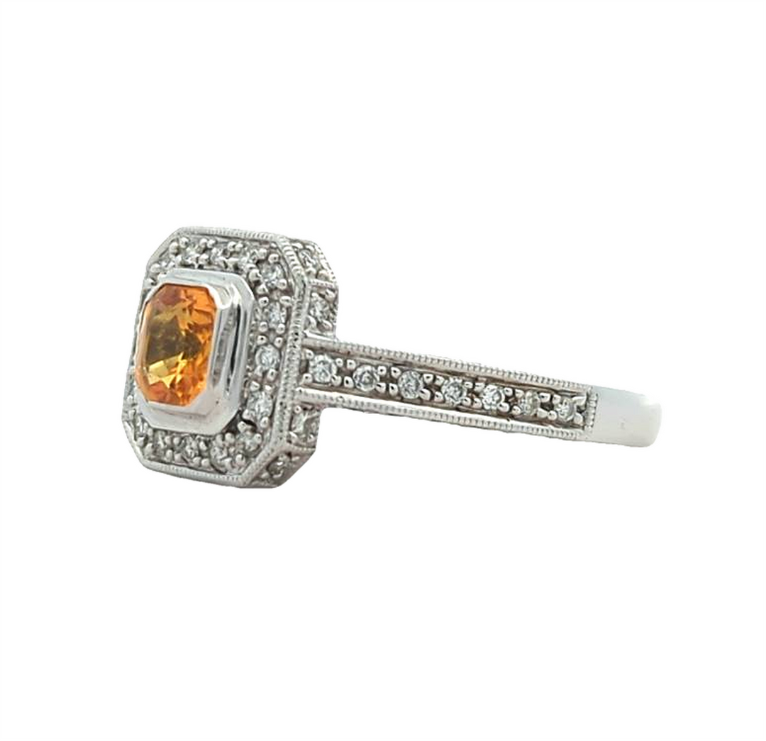 14KT White Gold Orange Sapphire and 0.99ctw Diamond Ring