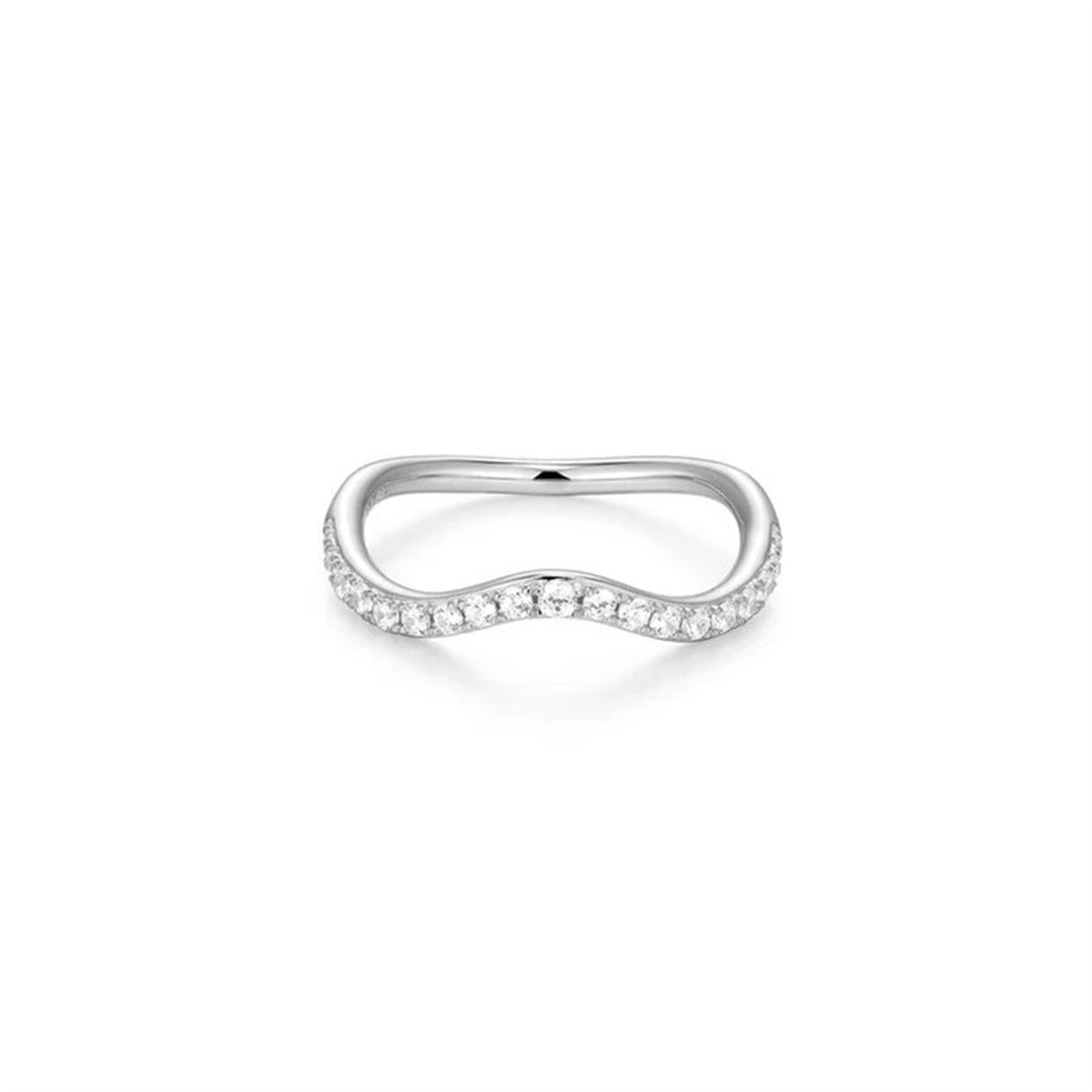REIGN Sterling Silver Rhodium Plated CZ Pave Wave Ring