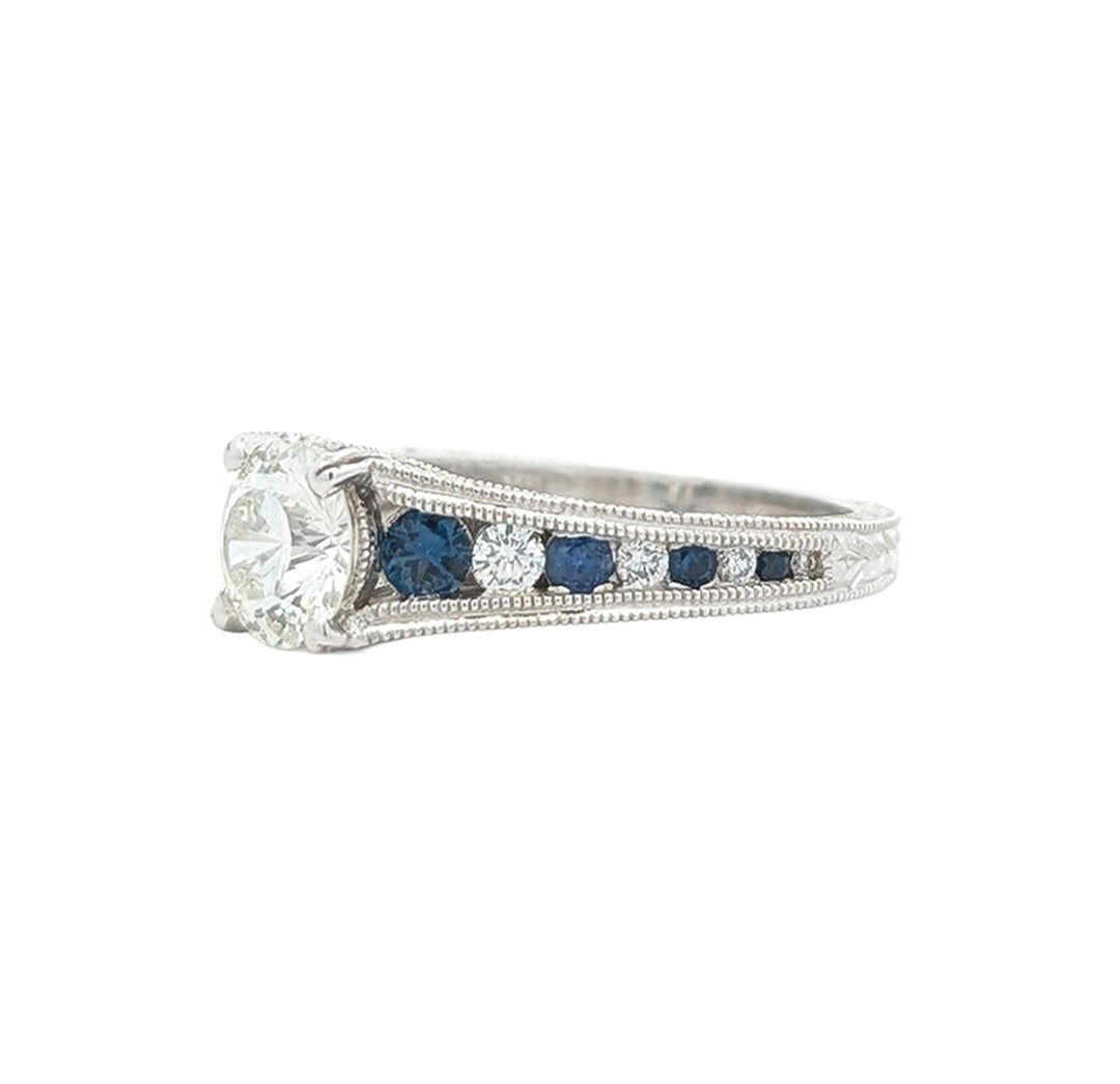 14KT White Gold Natural Blue Sapphire and 1.27ctw Diamond Engagement Ring