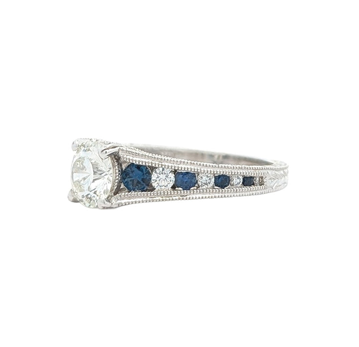 14KT White Gold Natural Blue Sapphire and 1.27ctw Diamond Engagement Ring
