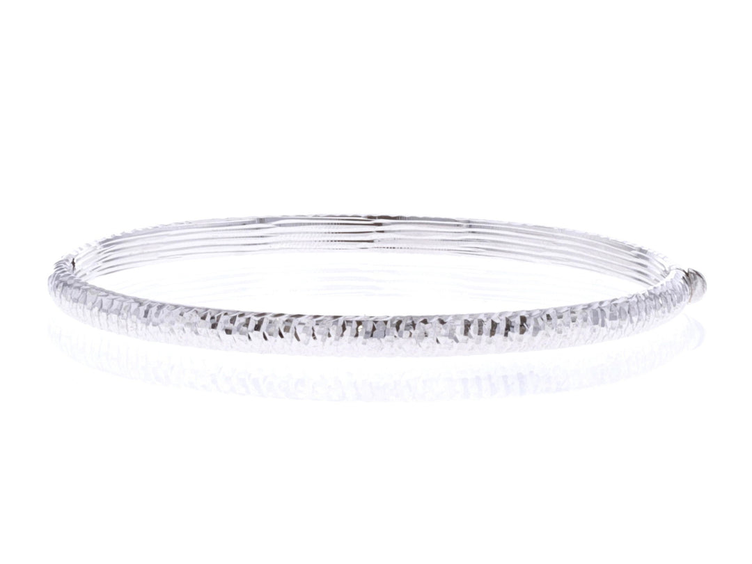 14KT White Gold Diamond Cut Bangle