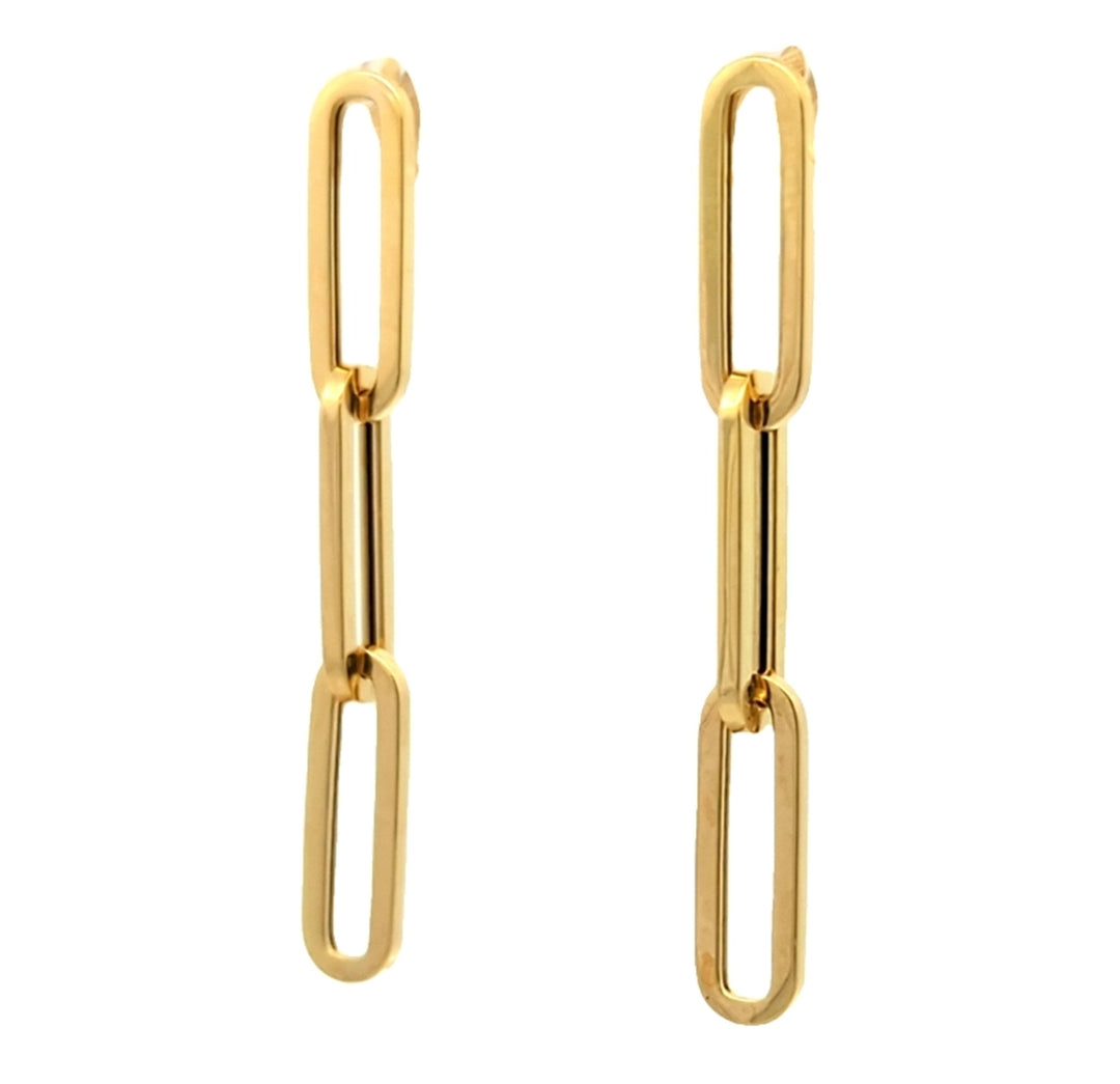 14K Yellow Gold Paperclip Dangle Earrings