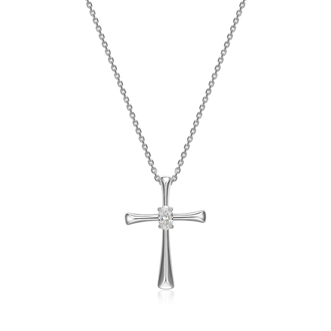 REIGN Sterling Silver Rhodium Plated CZ Cross Pendant Necklace 16+2"