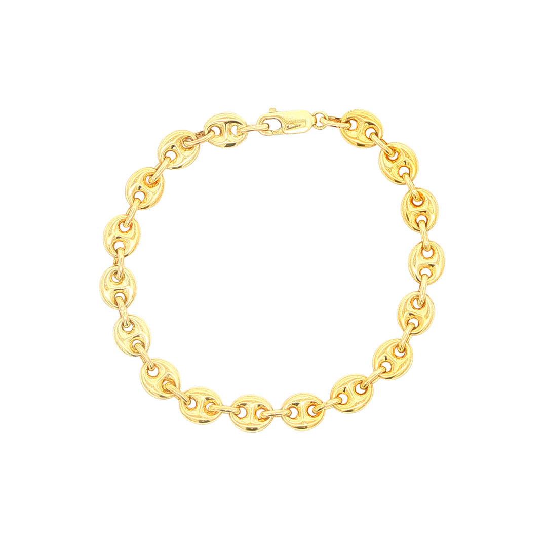 10KT Yellow Gold Puffed Mariner Link Bracelet 7.5"