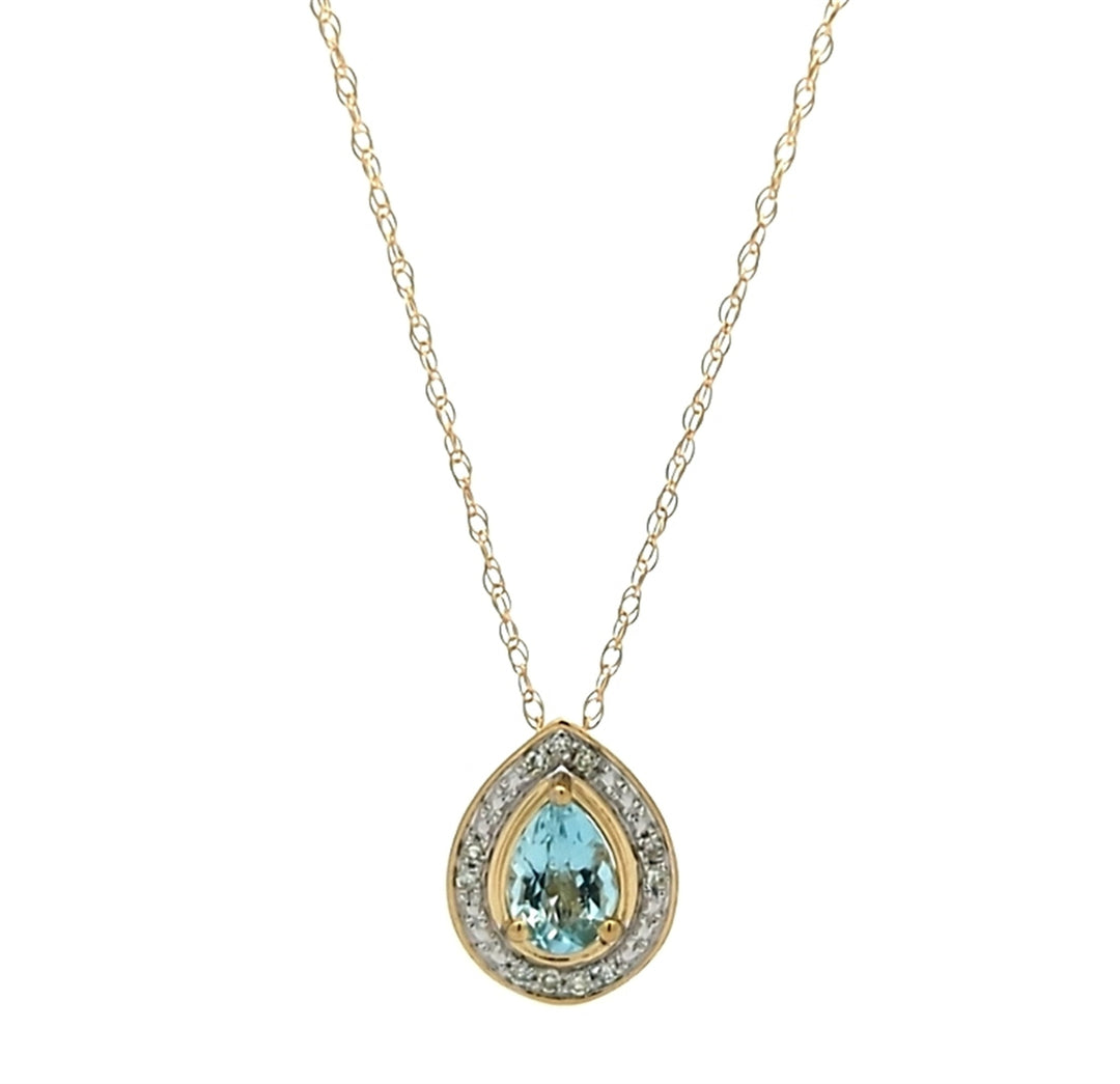 10KT Yellow Gold Aquamarine and Diamond 18" Necklace