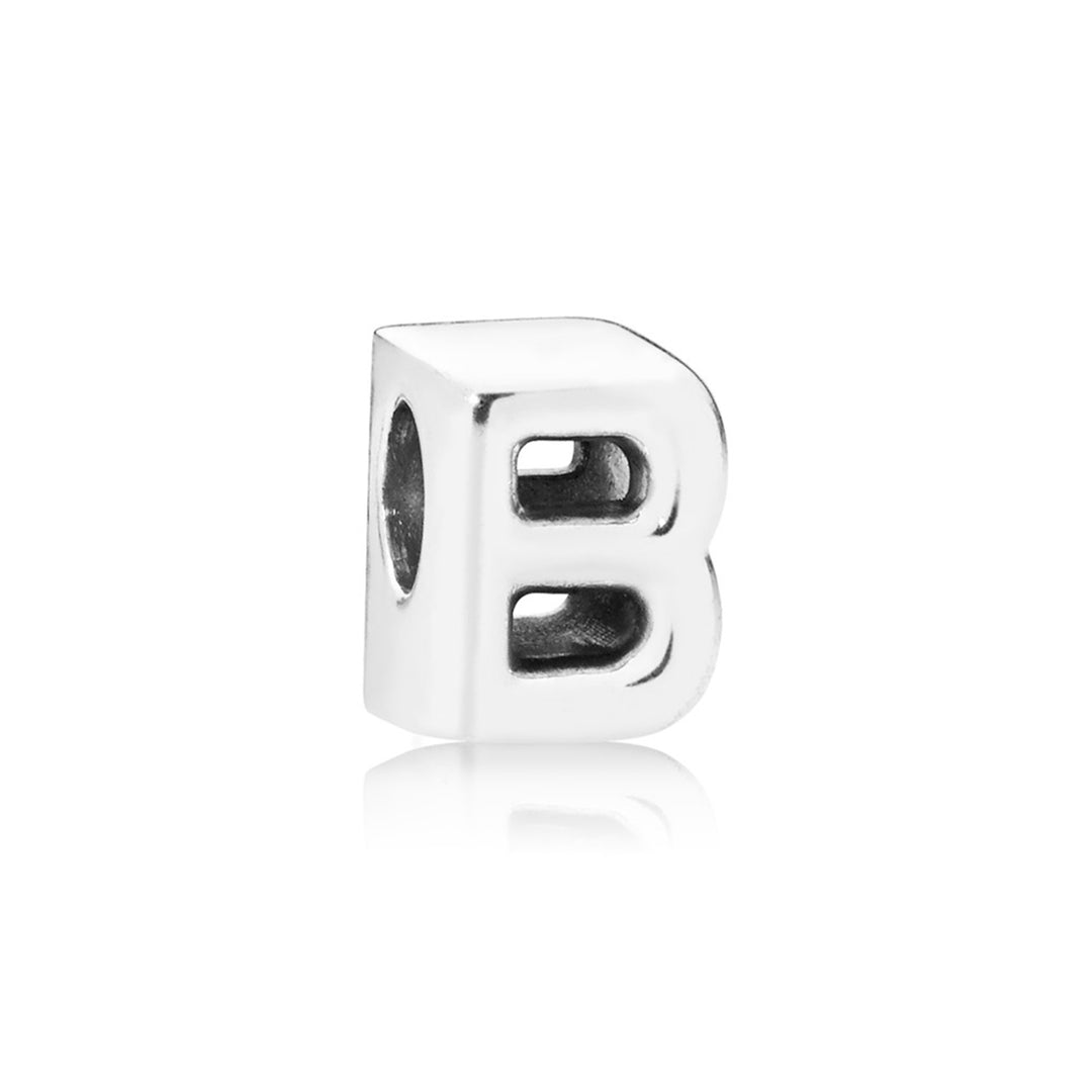 Letter B charm in sterling silver with heart pattern