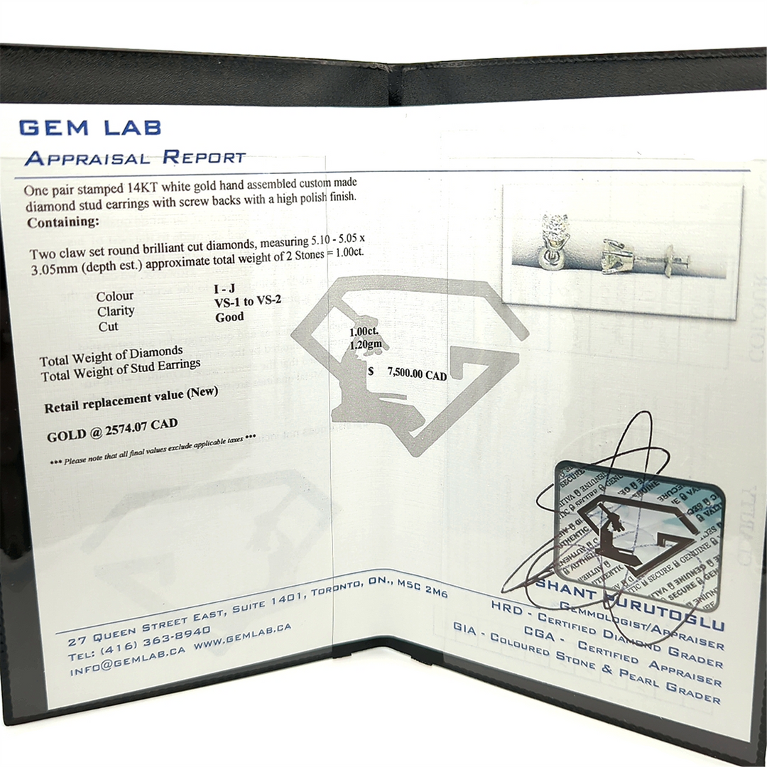 14KT White Gold 1.00ctw Diamond Estate Stud Earrings