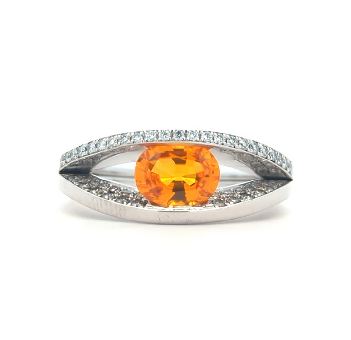 Platinum Natural Yellow Sapphire aand 0.45ctw Diamond Estate Ring