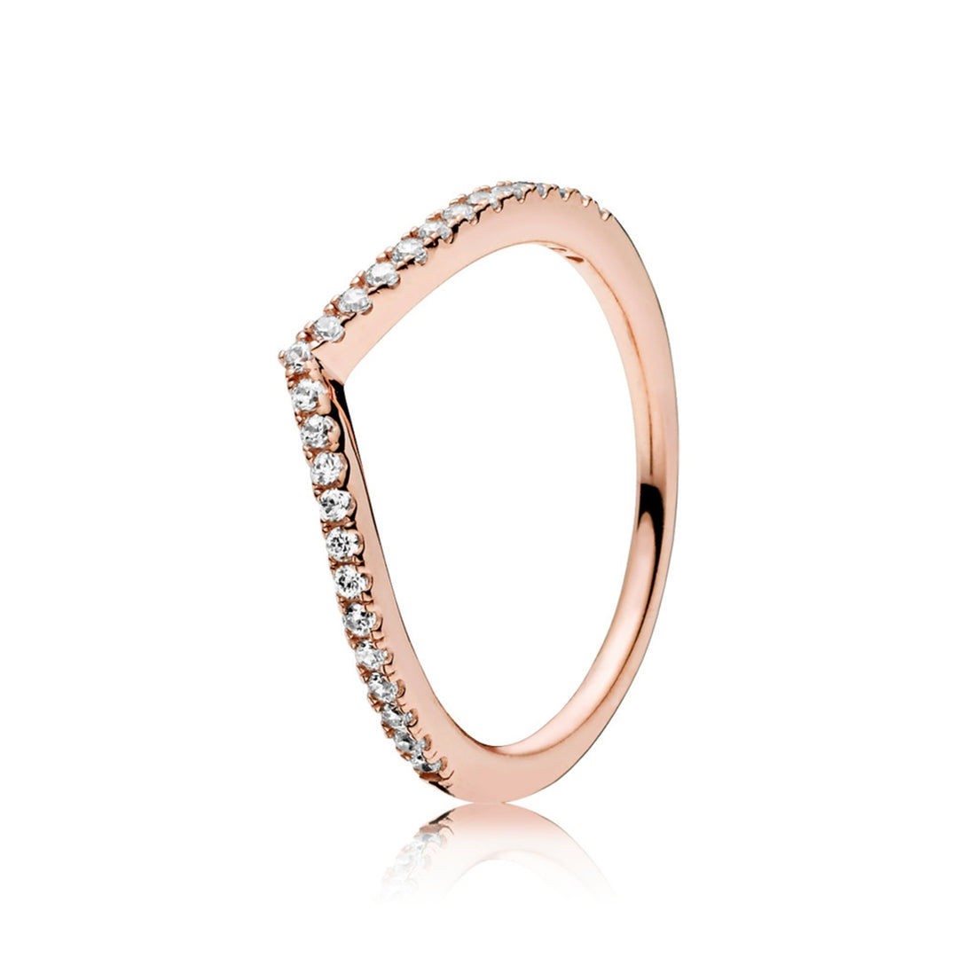 Wishbone Pandora Rose ring with clear cubic zirconia
