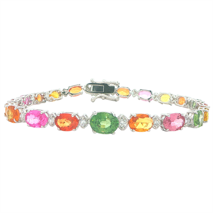 14K White Gold Multi-Colour Sapphire and 0.50tcw Diamond Estate Bracelet 7.5"