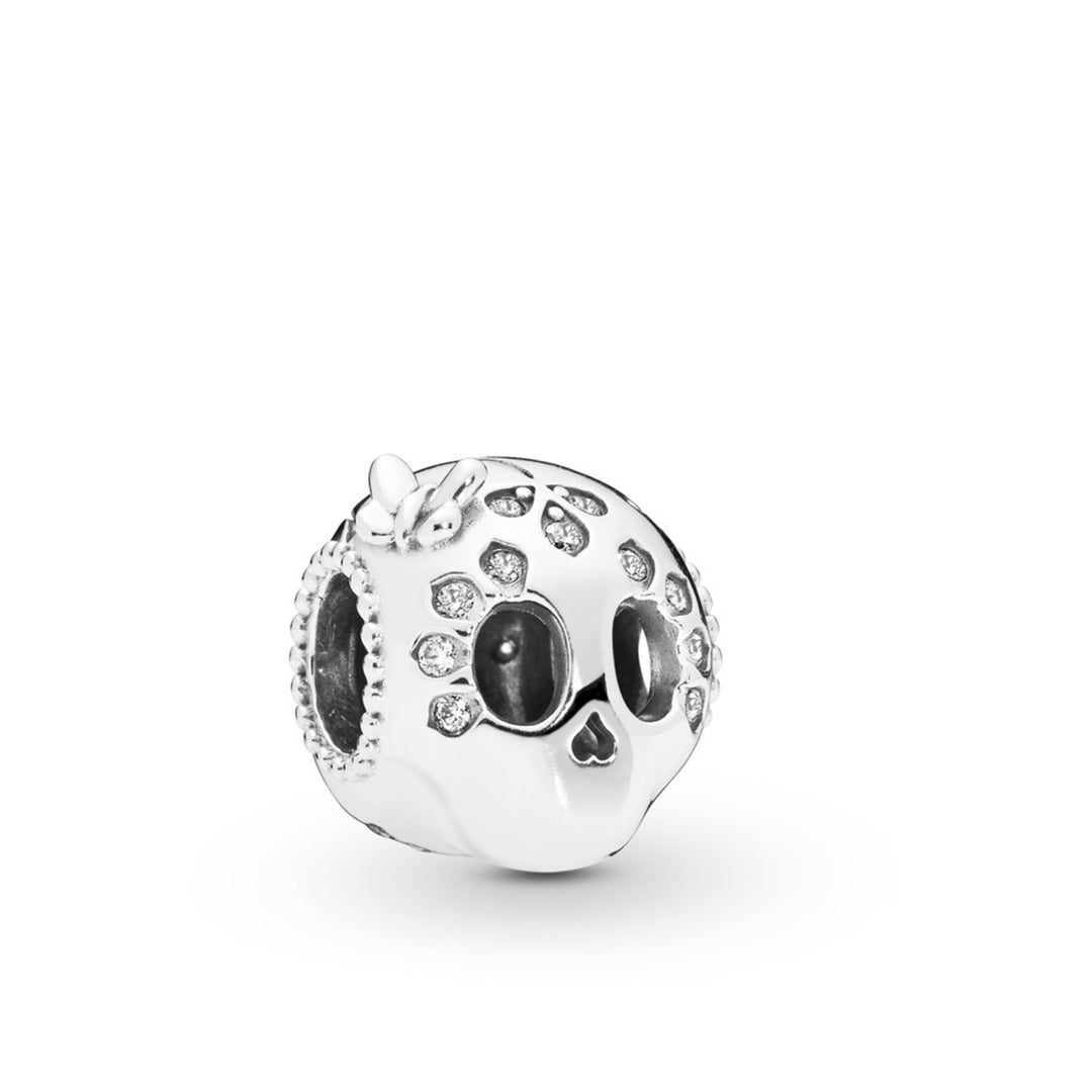 Skull charm in sterling silver with 21 flush-set clear CZ