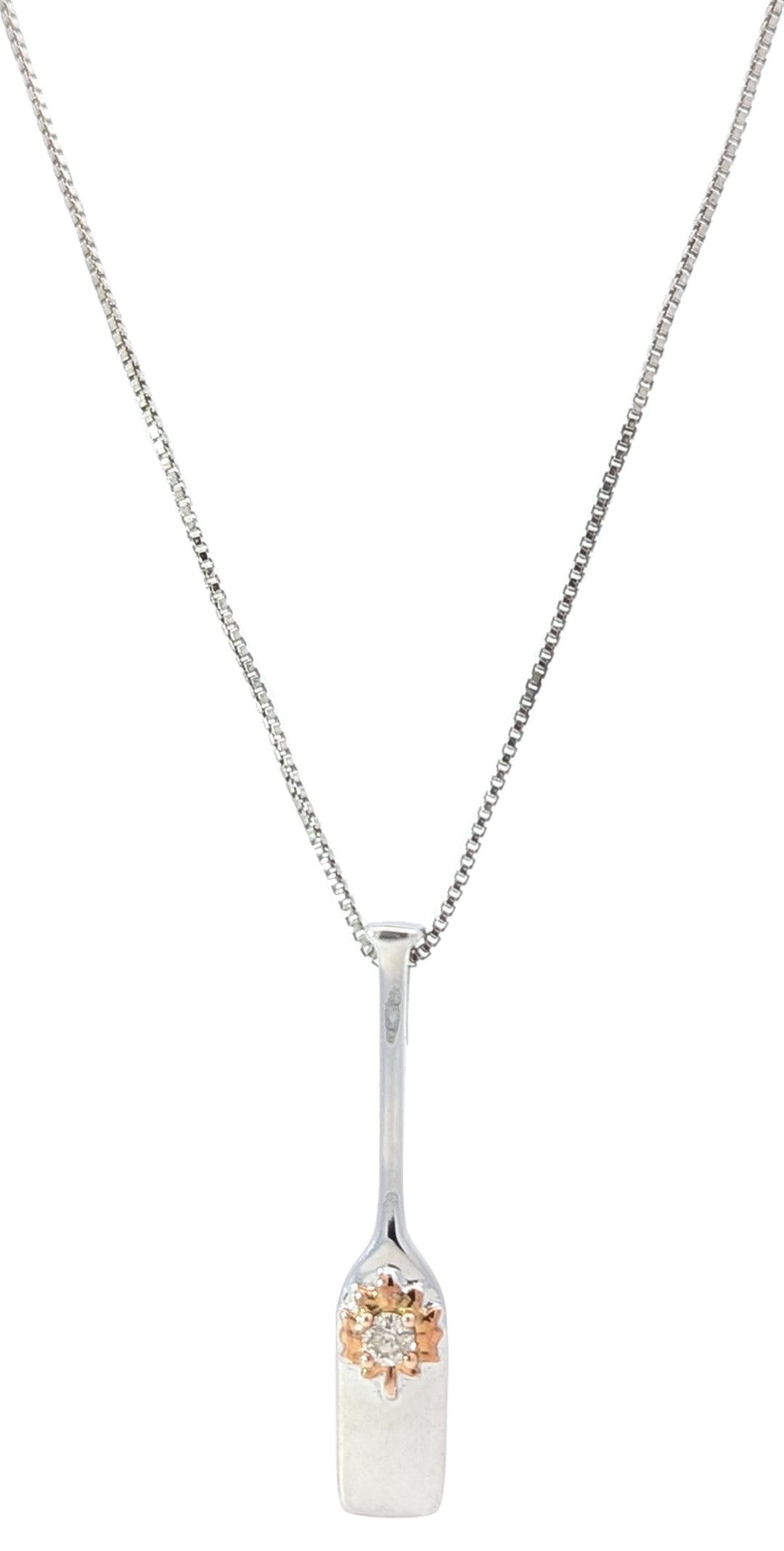 10KT White and Rose Gold 0.08ctw Diamond "ORE" Necklace