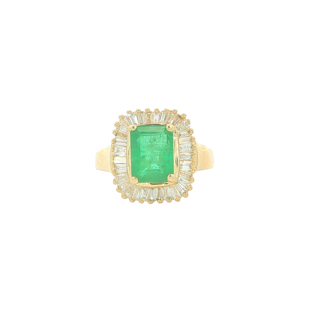 14KT Yellow Gold Emerald Cut Emerald & 0.85cttw Diamond Estate Ring