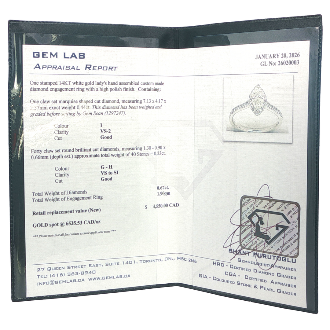 14KT White gold 0.67ctw Marquise Diamond Engagement Ring