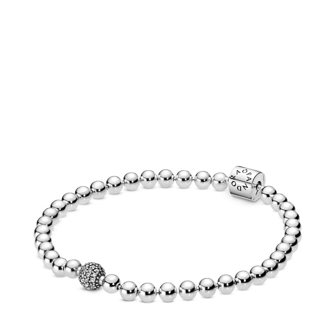 Beaded sterling silver bracelet with clear CZ