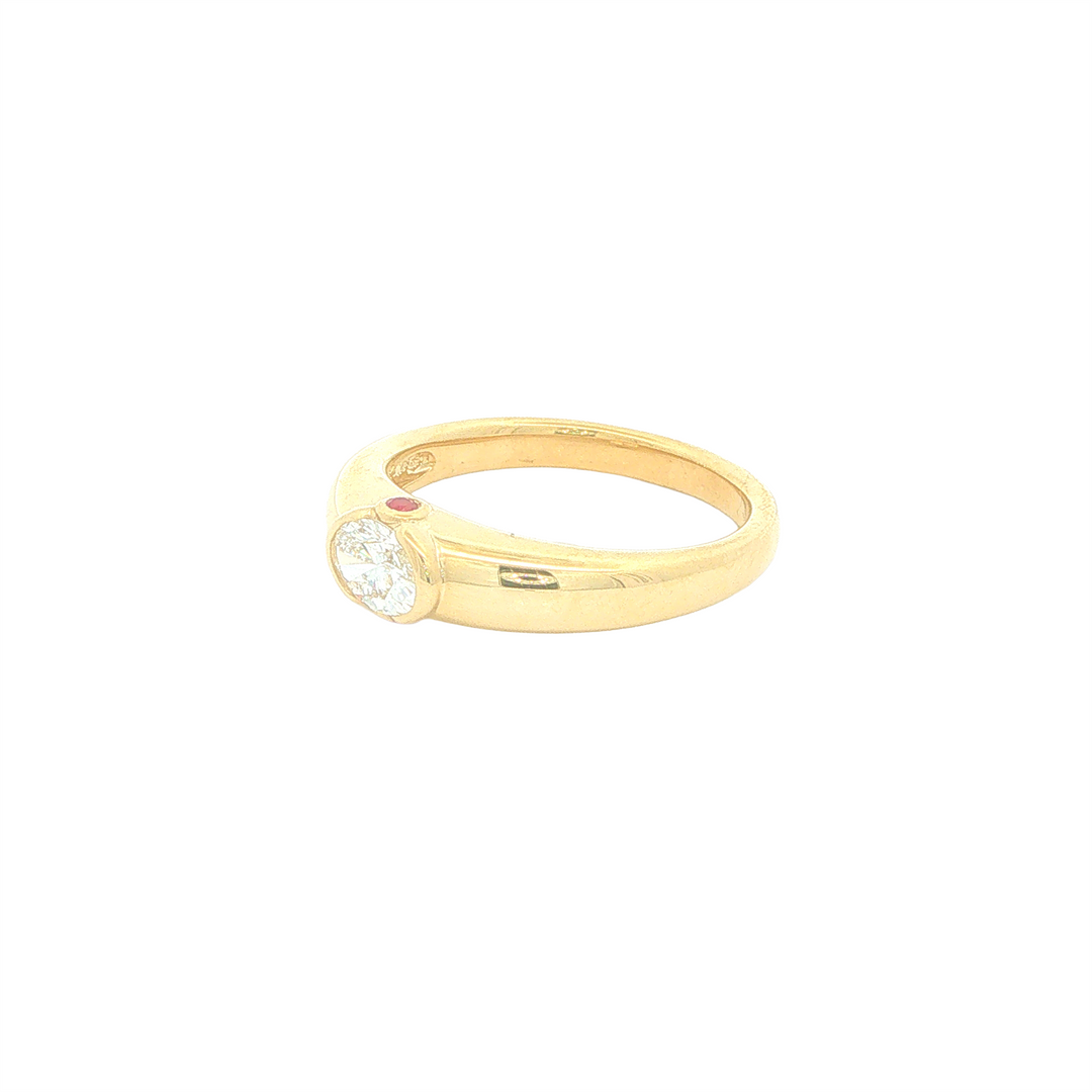 14KT Yellow Gold 0.41cttw Canadian Diamond Solitaire Band with Ruby Accent