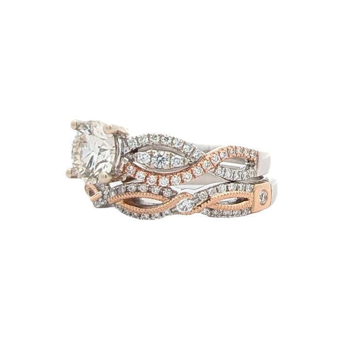 14KT White and Rose Gold 1.62ctw Diamond Engagement Ring and Matching Band