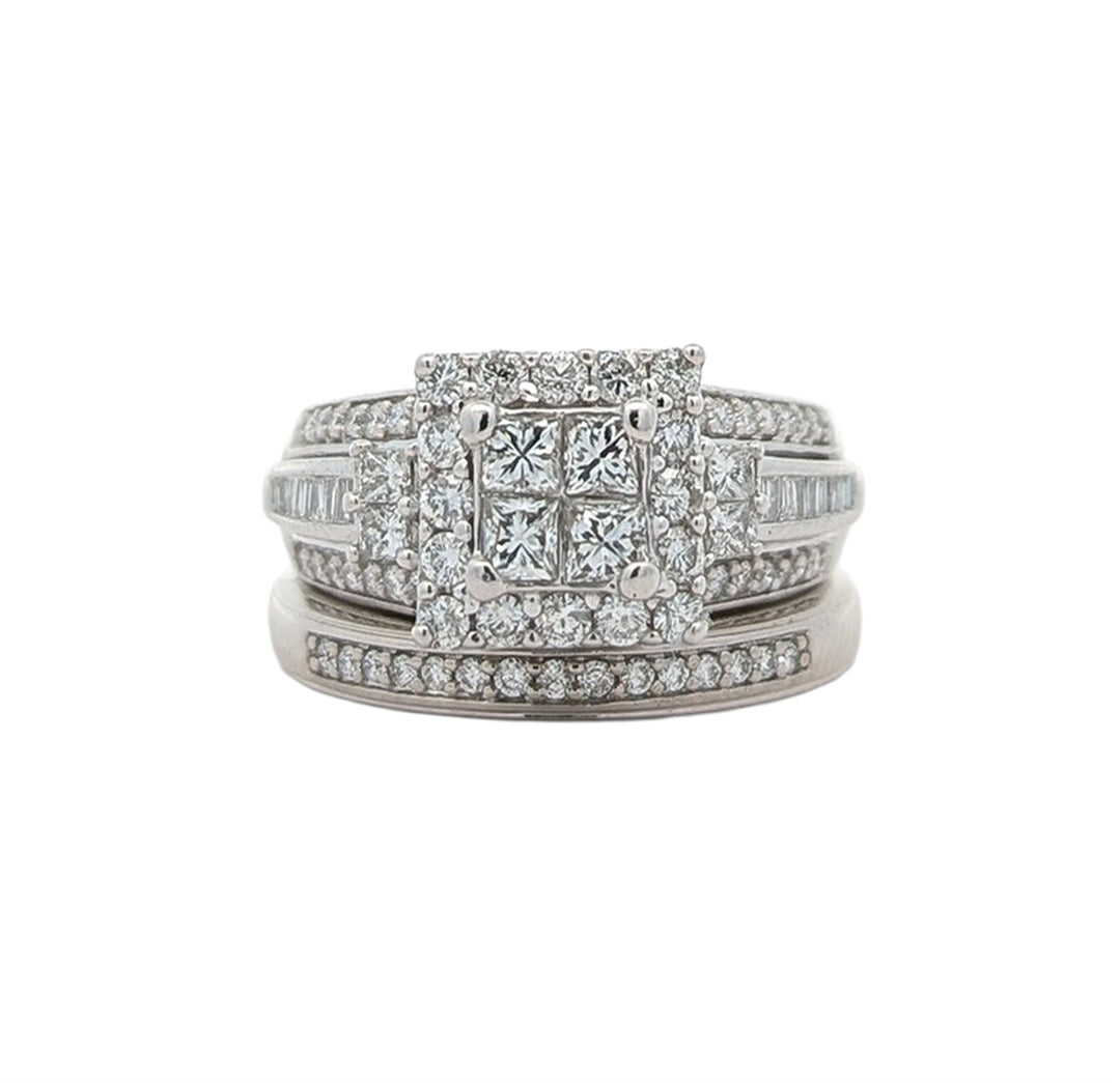 14KT White Gold 1.17ctw Diamond Estate Engagement Ring & Matching Band