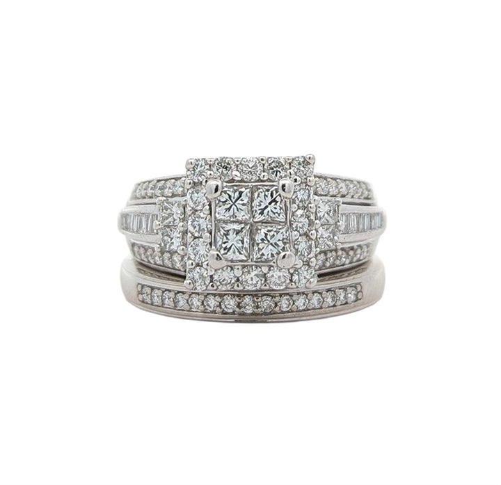 14KT White Gold 1.17ctw Diamond Estate Engagement Ring & Matching Band
