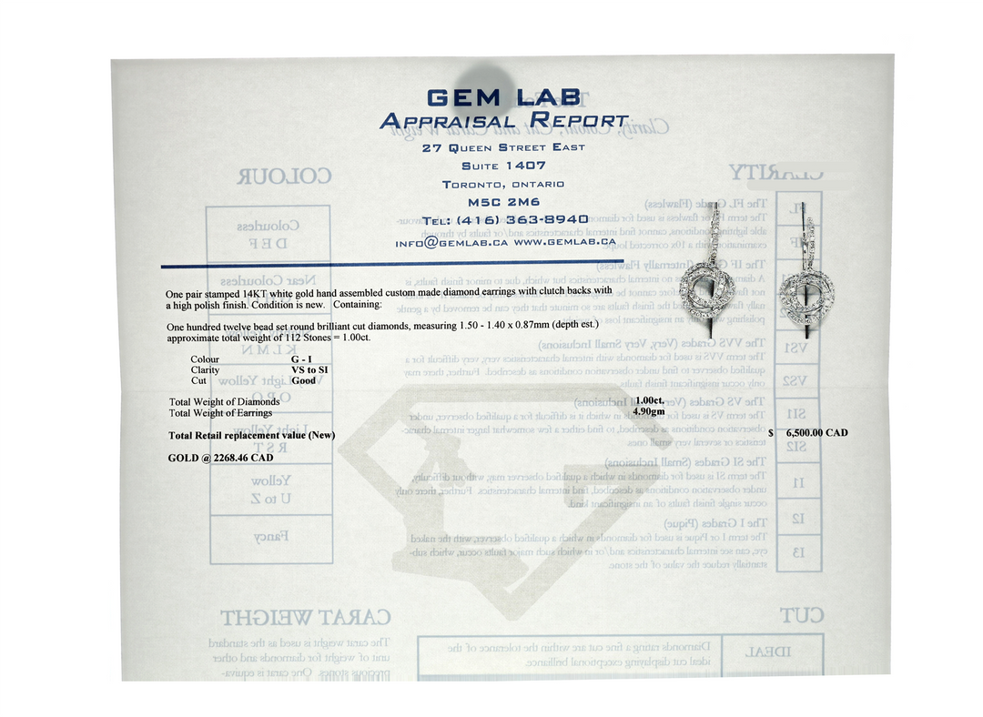 14KT White Gold 1.00ctw Diamond Estate Earrings