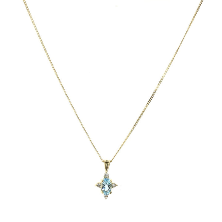 10KT Yellow Gold Aquamarine and 0.03ctw Diamond 18" Necklace