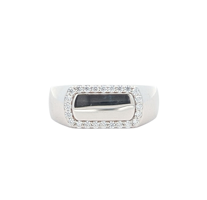 ELLE "Allure" Sterling Silver Rhodium Plated CZ Signet Ring