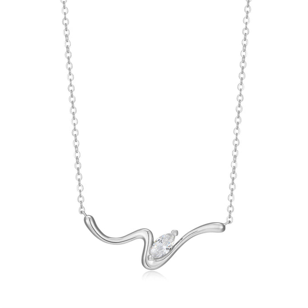 ELLE Sterling Silver Rhodium Plated "Wink" Marquise Flow Necklace 18 + 2"