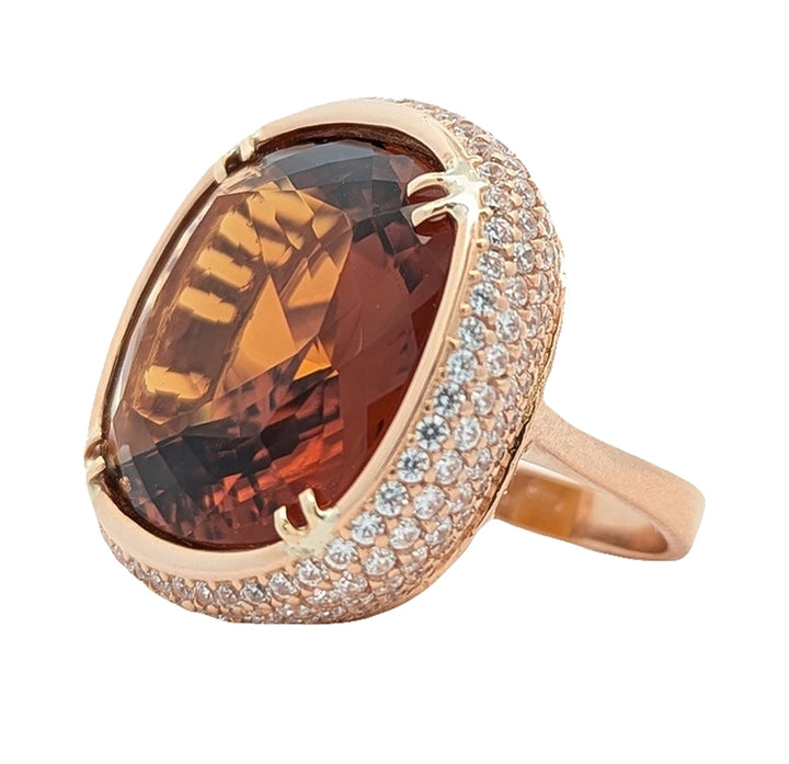 18KT Yellow Gold Natural Citrine and CZ Estate Cocktail Ring