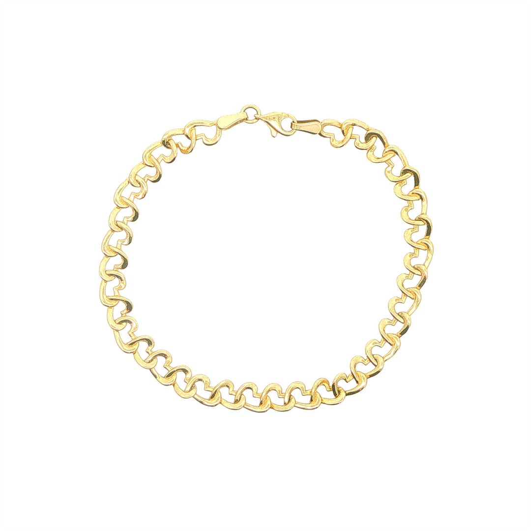 10KT Yellow Gold Interlocking Hearts Bracelet 7.5"