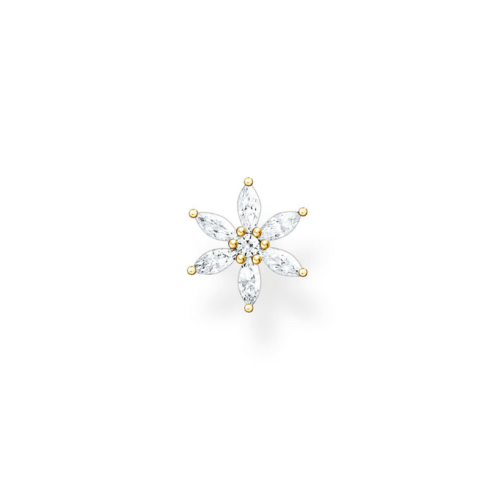 Single Ear Stud Flower White Stones Gold