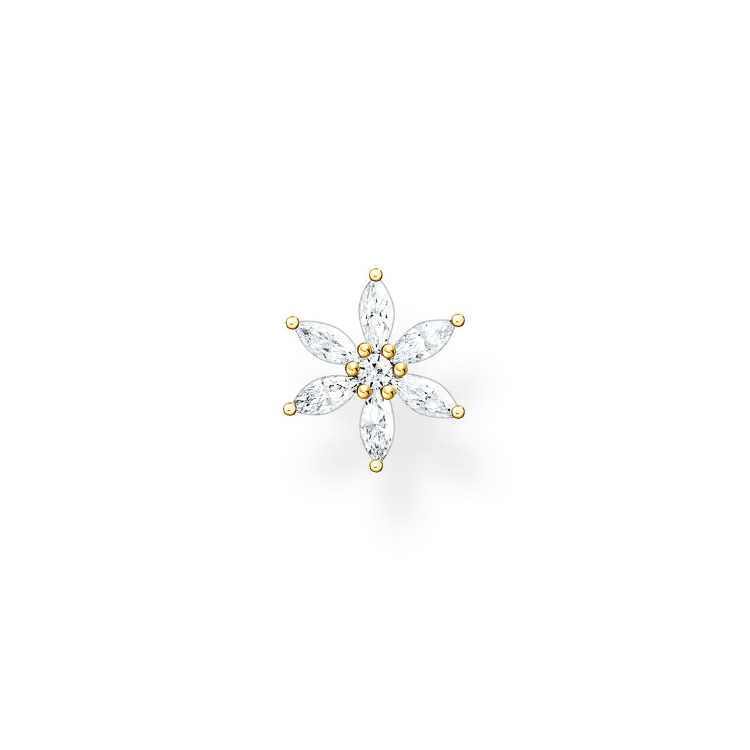 Single Ear Stud Flower White Stones Gold