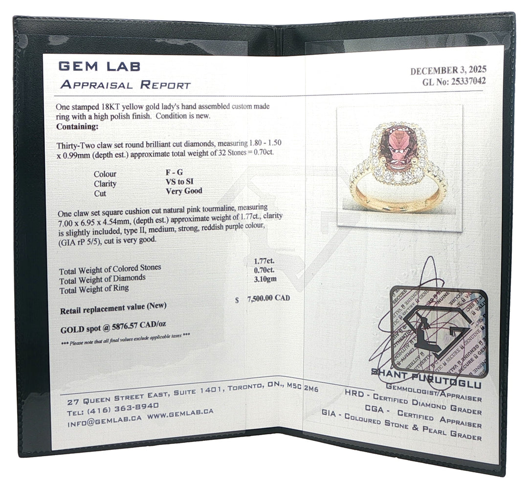 18KT Yellow Gold Pink Tourmaline 0.70ctw Diamond Ring
