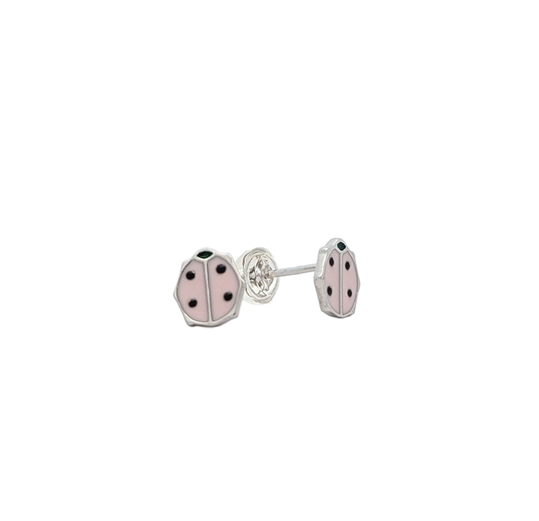 Sterling Silver Enamel Pink Ladybug Stud Earrings