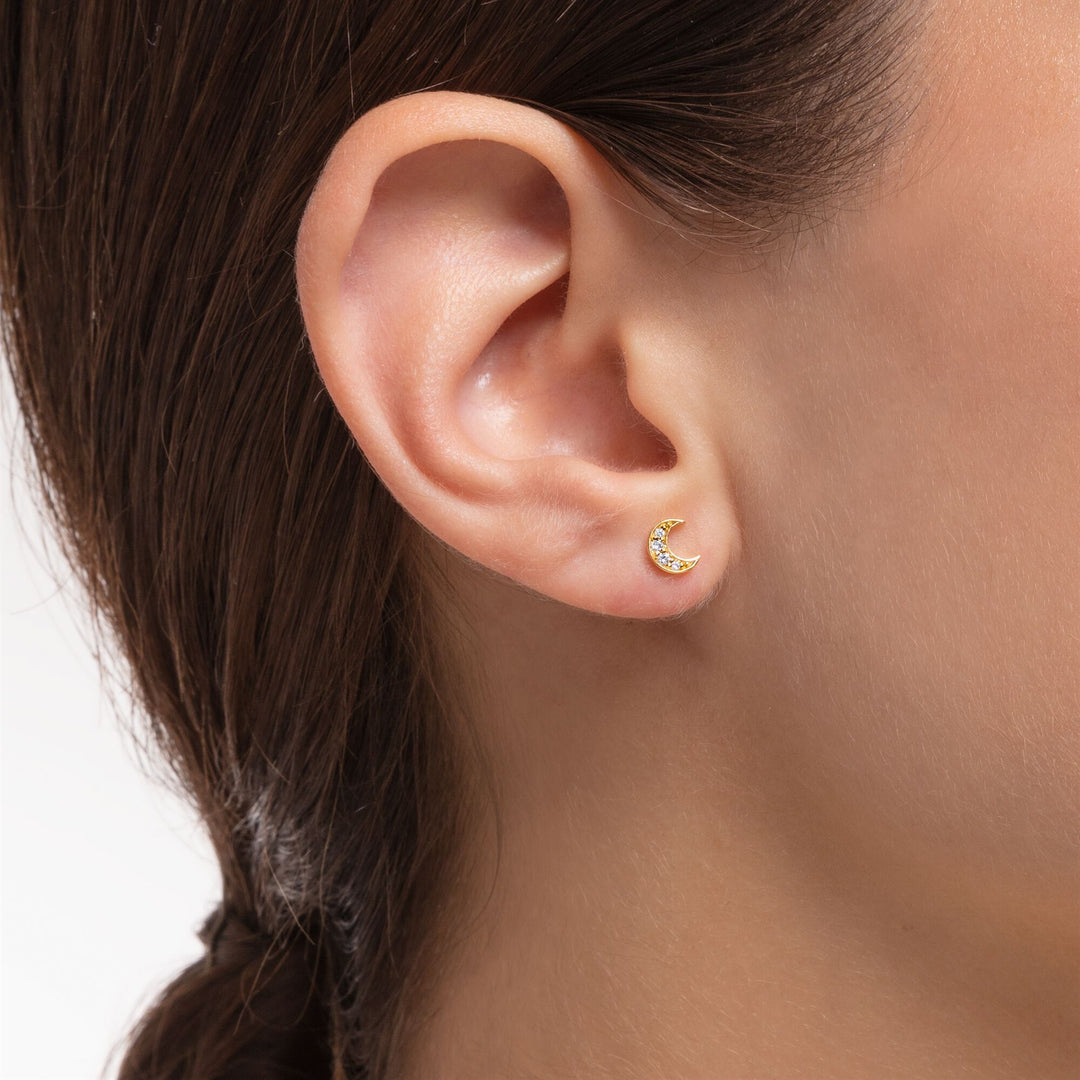 Thomas Sabo Sterling Silver Gold Plated CZ Moon Single Stud Earring