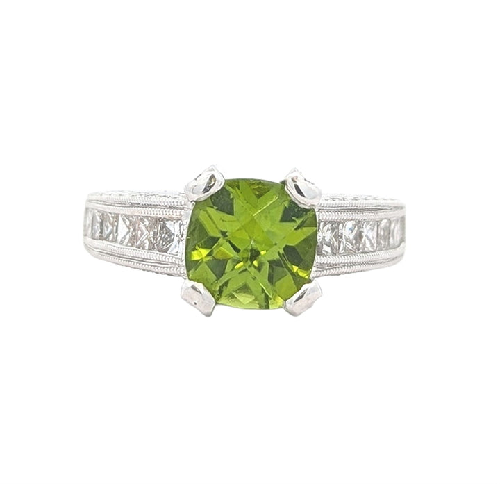 18KT White Gold Peridot and Diamond Estate Ring