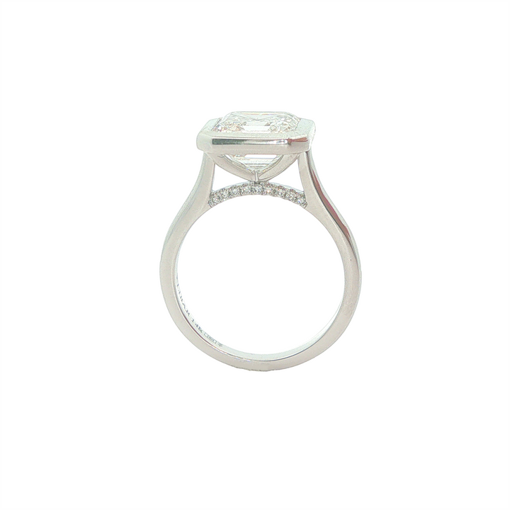 14KT White Gold 3.58cttw Lab Grown Asscher Cut Bezel Set Diamond Engagement Ring