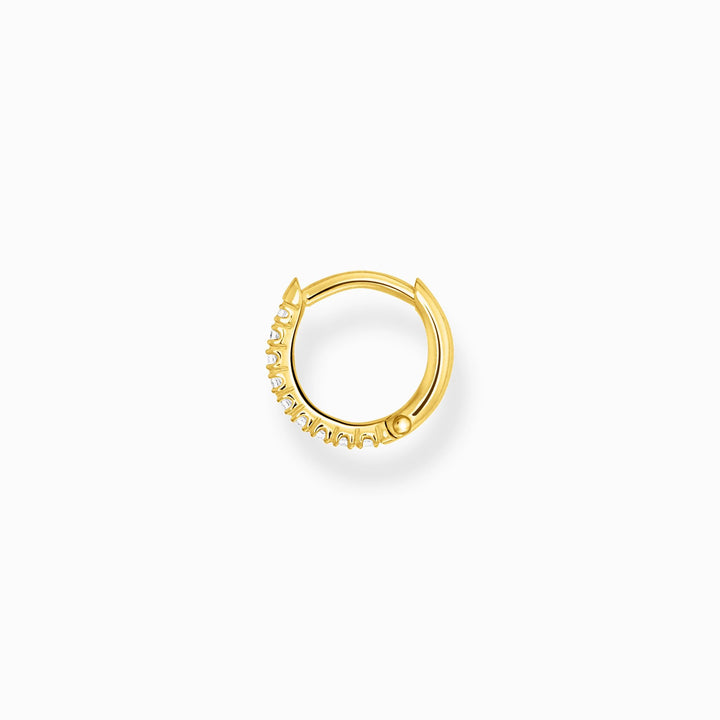Single Hoop Earring White Stones - Gold